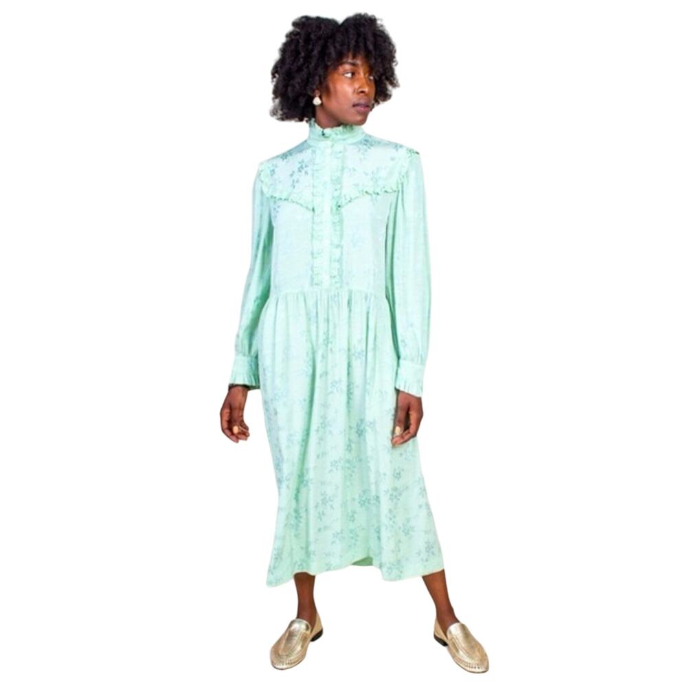 Raquel Allegra Luna Ruffle Neo Victorian Poet Dress Mint Green Size L (3)